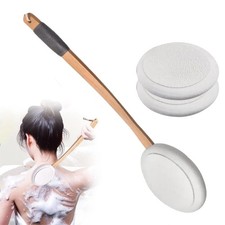 Bath Brush with Wooden Handle and Four Brush Heads for Skincare and Body Use
