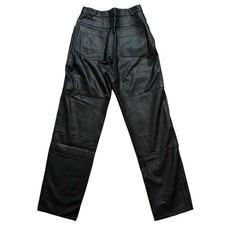Vintage Genuine Black Leather Pants Women  s 10  Lined Moto Biker Five Pocket