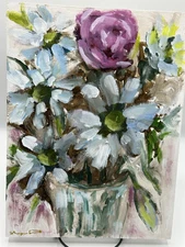 Abstract Floral Bouquet acrylic painting on  cradled wood panel 