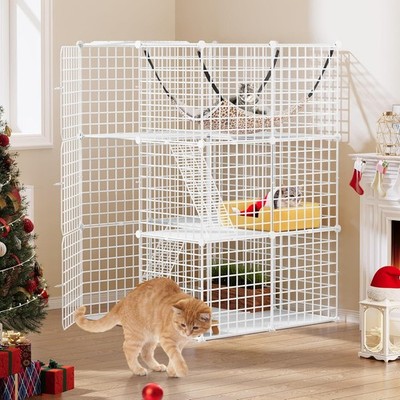 Katzenkäfig Indoor 3 Ebenen DIY Laufstall Hängematte Kleintiere 72x72x107cm YITAHOME
