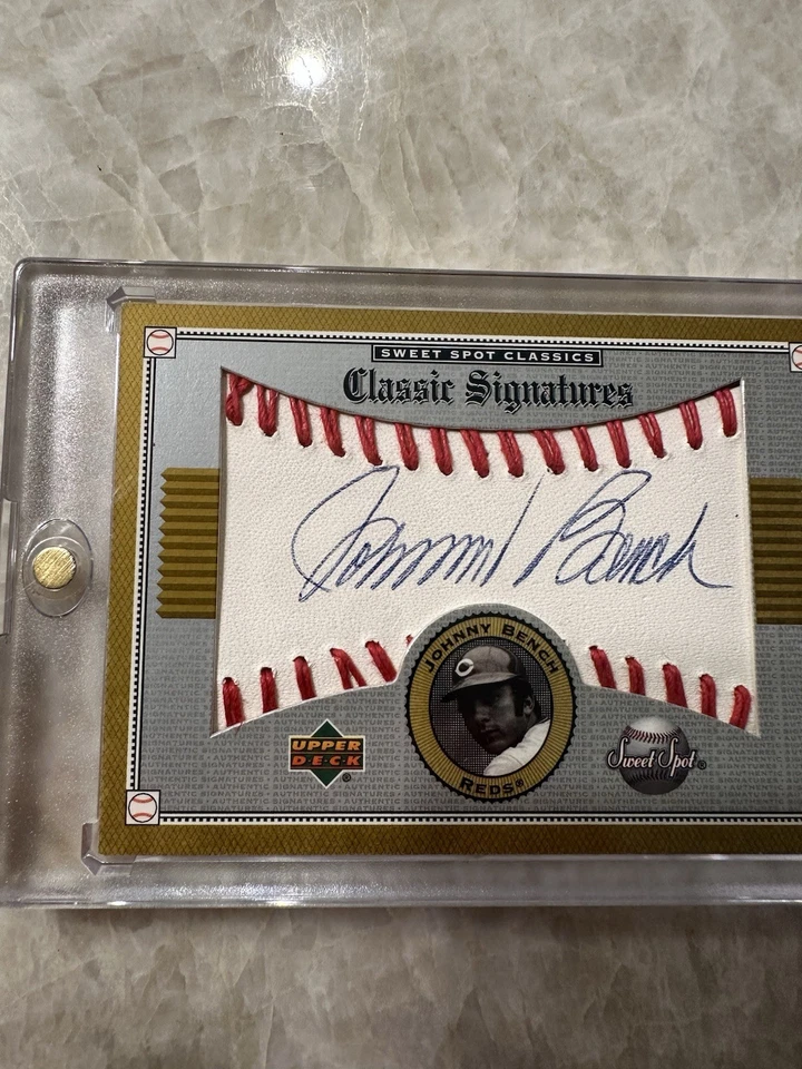 Tarjeta de béisbol 2002 UD Sweet Spots Classic Signatures Johnny Bench Auto HOF MLB Foto 2 de 4