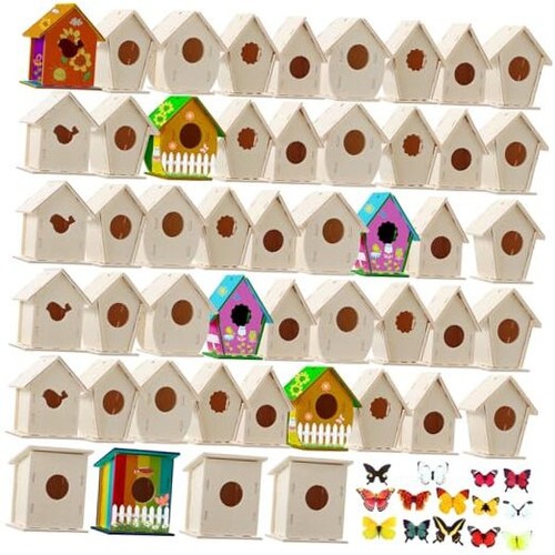 96 Pcs Wooden Birdhouse Kits for Kids to Build and Paint DIY Bird Houses for