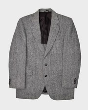 Harris Tweed Jacket Mens 40 Grey Wool Blazer Herringbone Handwoven Stafford