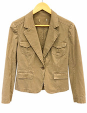 Women  s Brown Cotton Blend Button Front Blazer Jacket S Notch Lapel Pockets