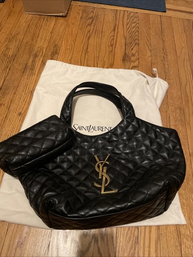 Saint Laurent YSL ICare East West Lamb Black Leather Quilted Bag ( Medium Size)