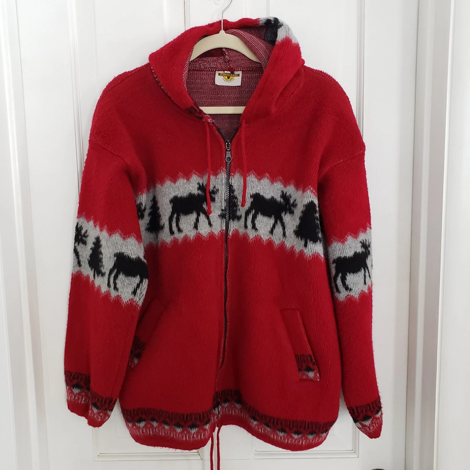 VTG Earth Ragz Mens Coat Jacket LARGE Hood Outdoor Woods Moose Full Zip Unisex
