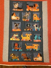 hand quilted baby quilt Panel Unisex, Dog Fabric, 37x45  , Cotton Blend, Washable