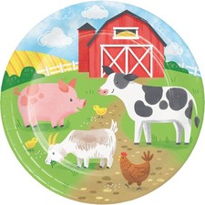 Farm Animals 9-inch Plates Paper 8 Per Pack Barnyard Farm Birthday Tableware
