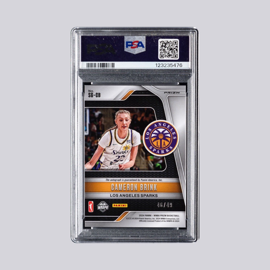 Panini 2024 Prizm WNBA Cameron Brink Signatures Purple Auto /49 PSA 10 view 2