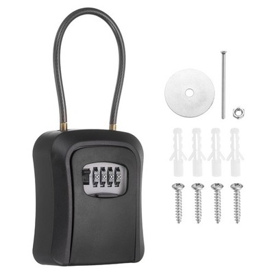 Wall Mount Key Lock Box (4.7''x3.9''x1.8'', Black) - 4 Digit Combination Lockbox