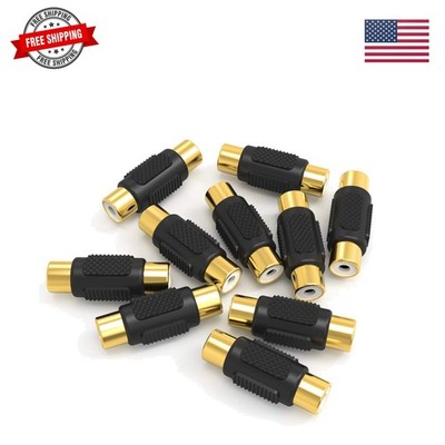 10 Pack RCA Female to Female Coupler Audio Video Gold Adapter, for Phono, Spe...