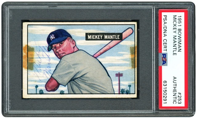 Mickey Mantle handsigniert 1951 Bowman RC 253 Yankees Vintage Rookie Sig PSA/DNA