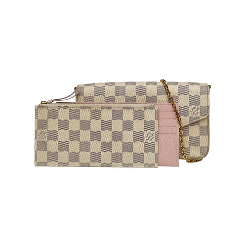 LOUIS VUITTON POCHETTE FELICIE Chain Bag White Check PVC Crossbody Bag