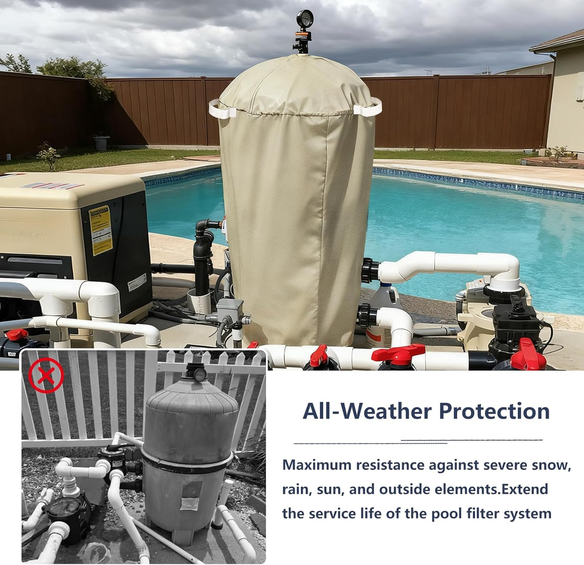 Waterproof Sand Filter Pump Cover - 600D Oxford Fabric Protection For Above Ground Pools