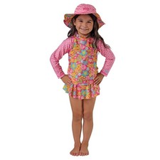 NWT UV Skinz Kids 3PC Swimwear Set Floral Rash Guard Skirted Bottom Sun Hat 3T