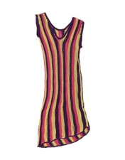 VINTAGE Womens See Through Jumper Dress UK 2 2XS Multicoloured Striped AU05