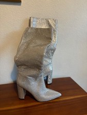 Brand New Silver Rhinestone Knee High Heeled Boots Women Size 8