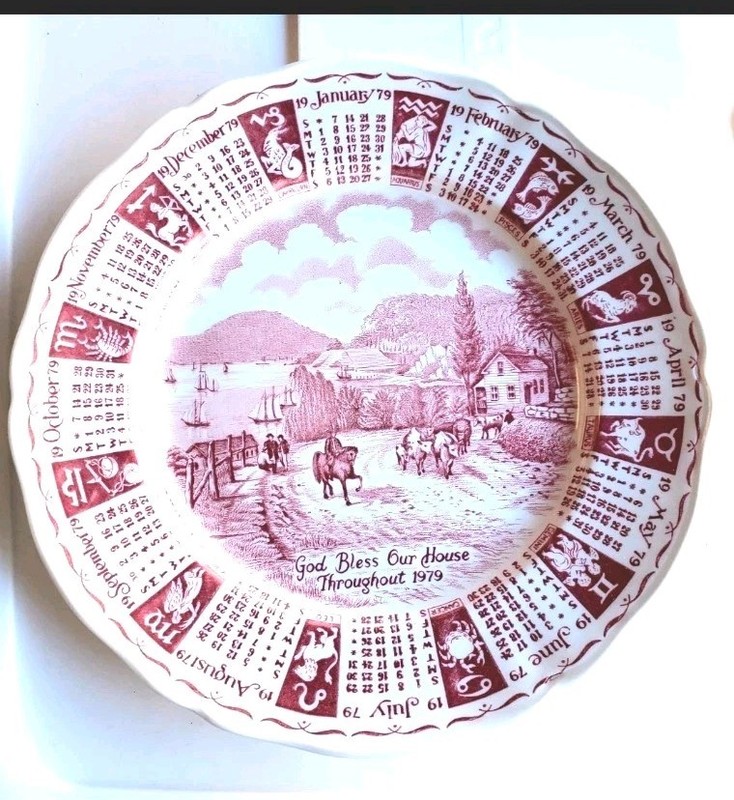 Vintage 1973 Alfred Meakin Calendar Plate Staffordshire England Red/White EUC 