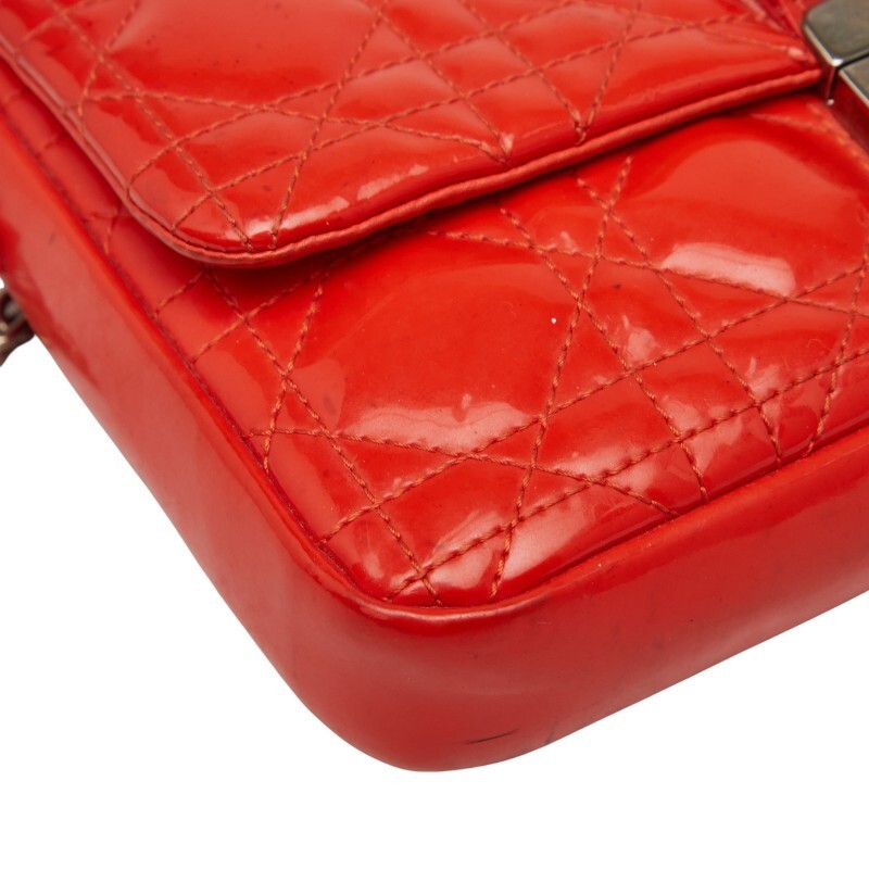 Dior Cannage Chain Wallet Crossbody Enamel Orange Women Used Authentic thumbnail 4