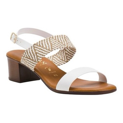 Italian Shoemakers Raffia Block Heel Sandals White Tan Boho Resort Size 8.5 EUC