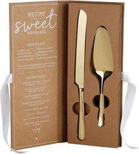 Wedding Cake Serving Set Gift Boxed Gold Stainless Steel Server & Knife 2-Pieces