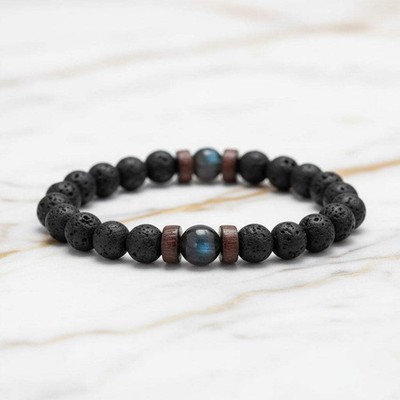 Vulkanstein Labradorit Kugelarmband 8mm - Edelstein Kristall Mineralien Schmuck