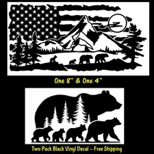 8" Bear Family American Flag & 4" Bear Family Black Vinyl Decal Car Truck Camper