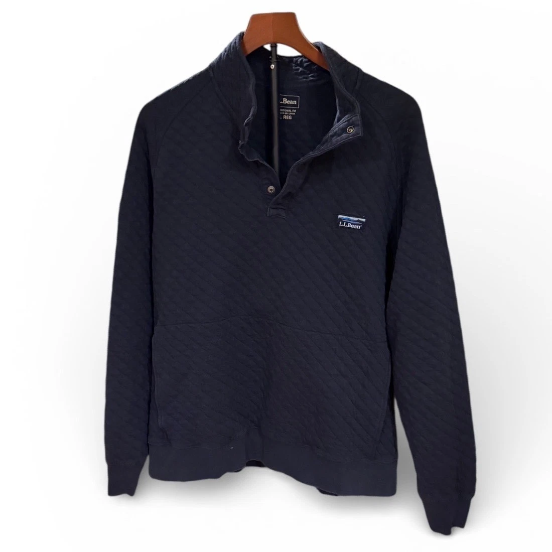 LL Bean Mens Quilted Quarter Snap Pullover Navy Blue Sweatshirt Gorpcore Hike L