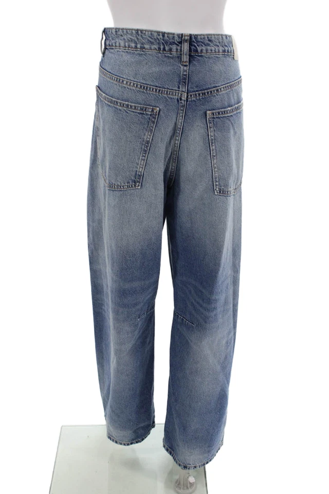 Zara Womens Cotton Zip Button Wide Leg Denim Jeans Blue Size EUR 32 - Image 3 of 4