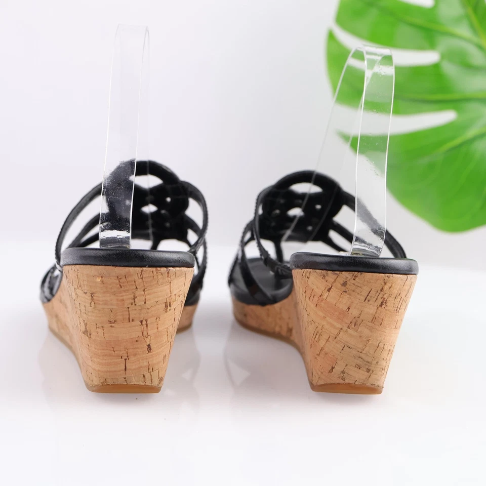 Sandalias Cole Haan para mujer talla 10B charol negro cuña corcho tanga D41526 Foto 4 de 4