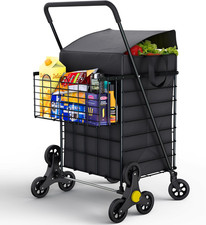 Stairs Climbing Shopping Cart W/Waterproof Basket Liner 360 Swivel Wheels F