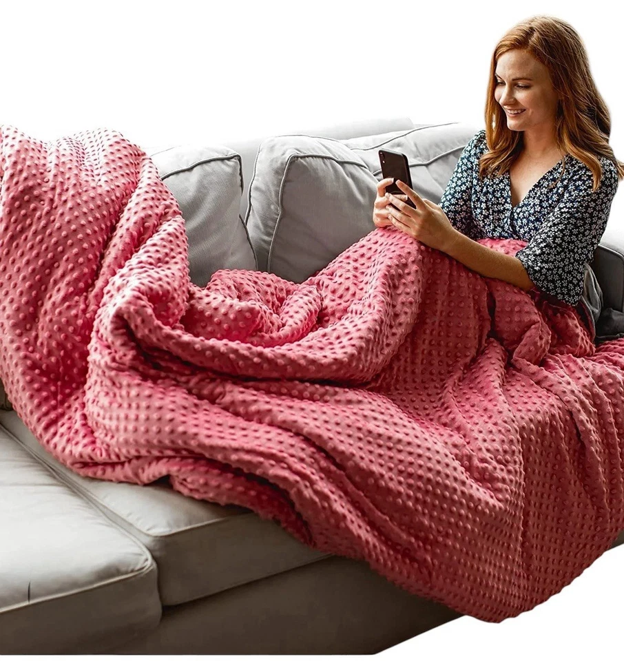 Quility Weighted Blanket for Adults (15 LB 86 x 92, King Size) Pink - Grey - Image 3 of 4