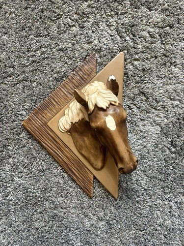 Antique True Vintage 1963 clay hand sculpted horse wall hanging decor (Chipped)