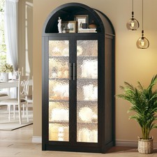 71 Tall Arched Kitchen Pantry Cabinet 2 Doors 5 Shelves Modern Black