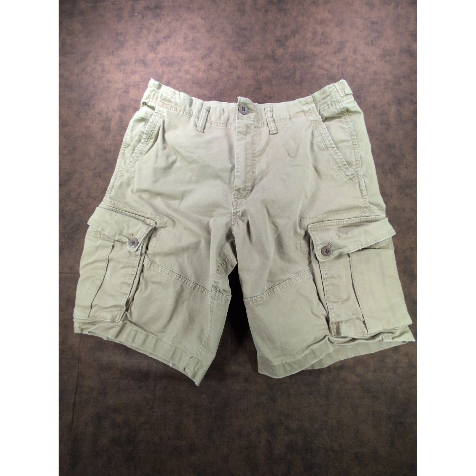 American Eagle Classic Flex Stretch Cargo Shorts Mens 34 Khaki Tan Distressed