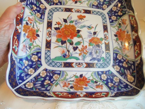 Vintage Asian Oriental Platter Dish, Porcelain XLarge Heavy designer signed - Picture 5 of 12