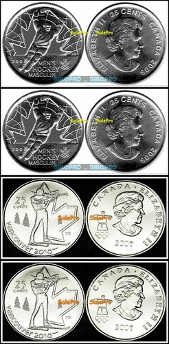 4x CANADA 2007 CANADIAN OLYMPIC BIATHLON SHOOTING MEN'S HOCKEY 25 CENT COIN LOT