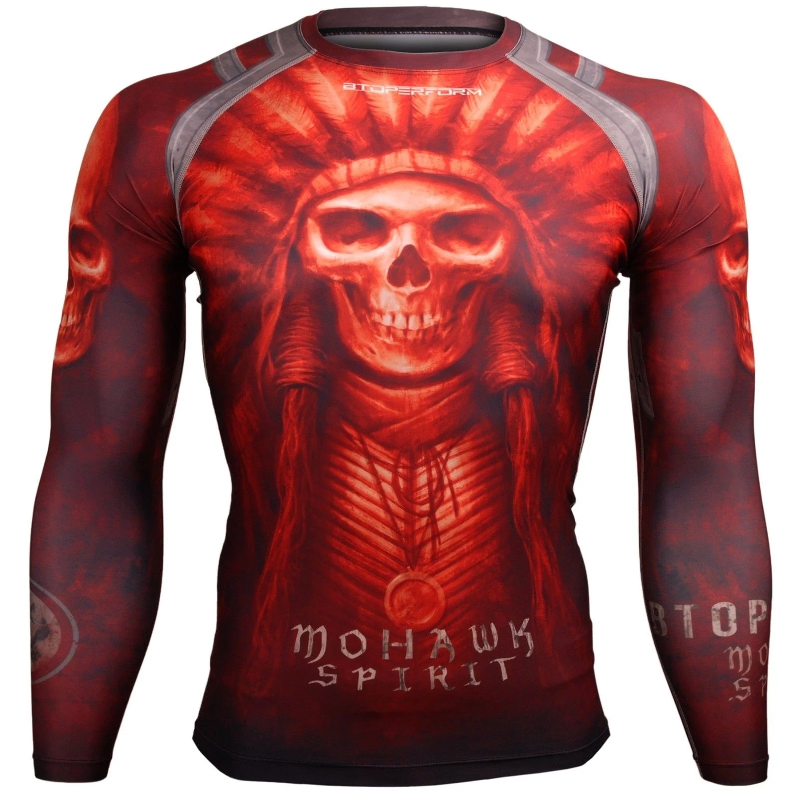 BTOPERFORM MOHAWK SPIRIT Red Compression Rash Guard Mens Long Sleeve Quick Dry