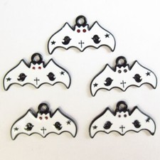 12Pcs 25x13x1mm White Black Enamel Tibetan Silver Halloween Bat Pendant PJ3254