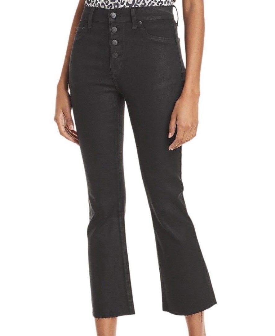 PISTOLA Coated Black Lennon High Rise Cropped Boot Cut Denim Raw