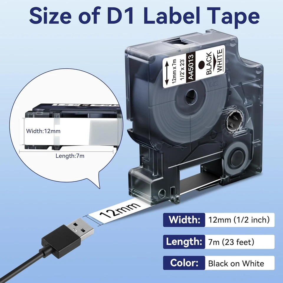 Schriftband für Dymo D1 45013 S0720530 12mm 9mm 6mm LabelManager 160 LabelPOINT - Bild 2 von 4