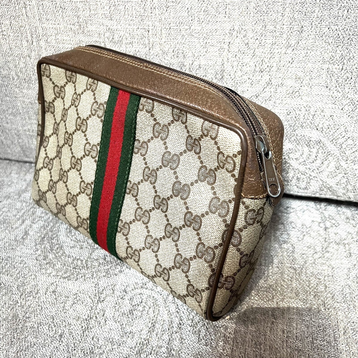 ✨Vintage✨ GUCCI GG Canvas Web Sherry Line Clutch Bag RED GREEN