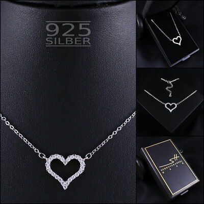 Heart Chain Necklace, Genuine 925 Sterling Silver, + Pouch, Gift Mothers Day