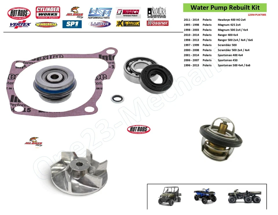 1996-14 Polaris SPORTSMAN 500 WATER PUMP Rebuild KIT + Alum.Impeller +Thermostat - Image 4 of 4