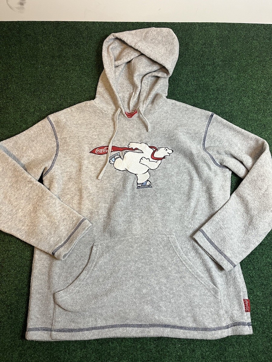 VTG Coca Cola Polar Bear Hoodie Sweatshirt Small Gray Fleece