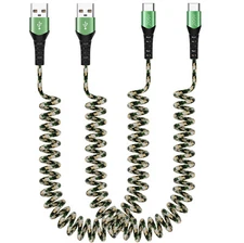 2Pack COILED Green USB C Fast Charge Cable for iPad Pro, iPhone 15,iPhone 15 Pro