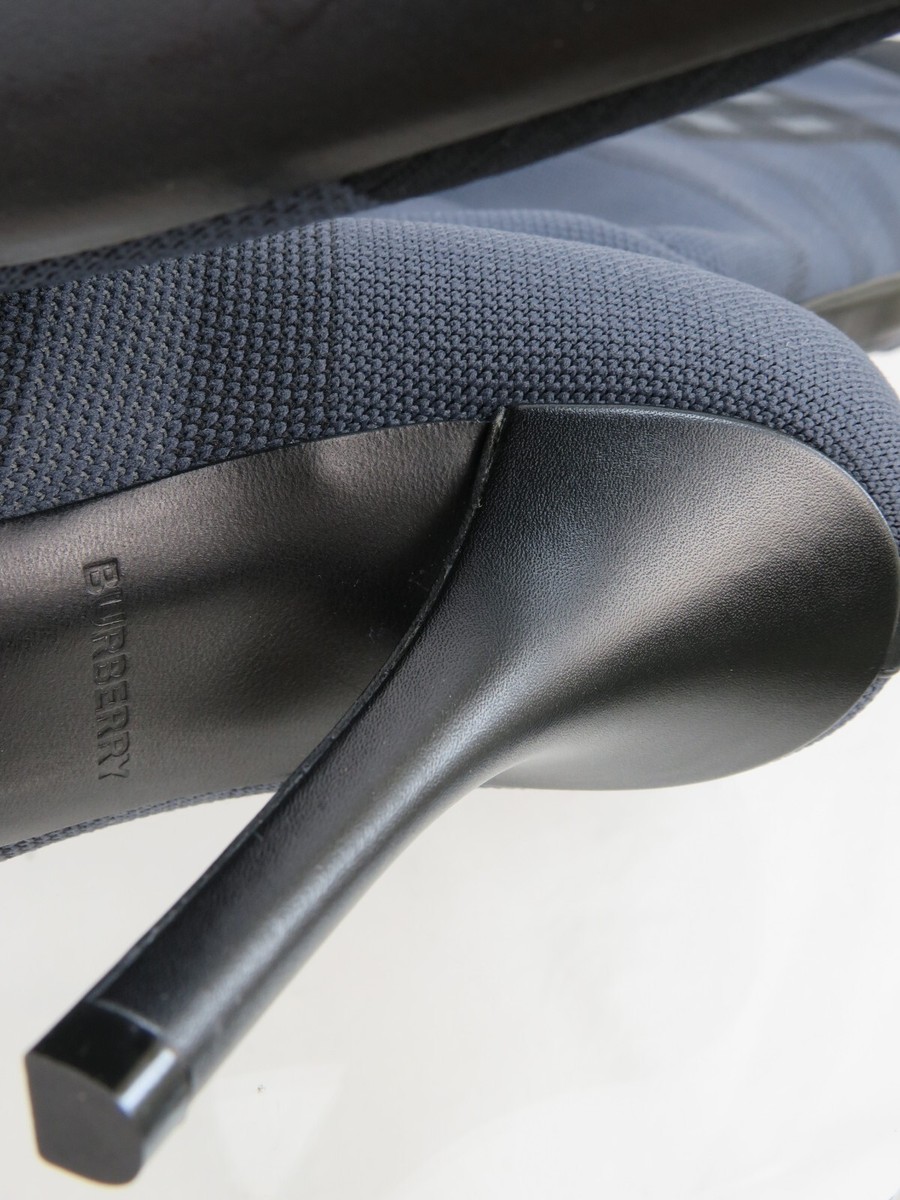 $1000 BURBERRY DOLMAN NAVY GRAY KNITTED CHECK KNEE HIGH HEEL