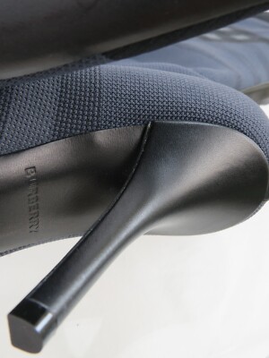 BURBERRY★素敵！DOLMAN NAVY GRAY KNITTED CHECK BOOTS $1000 BURBERRY DOLMAN NAVY GRAY KNITTED CHECK KNEE HIGH HEEL