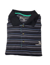 Pebble Beach Dry-Luxe Performance Polo Golf Black Striped Shirt Mens Size XL