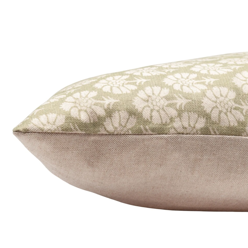 Wildflower XL Rectangle Cushion. Soft Green Linen-Blend Floral Design. 23x15" - Image 3 of 4